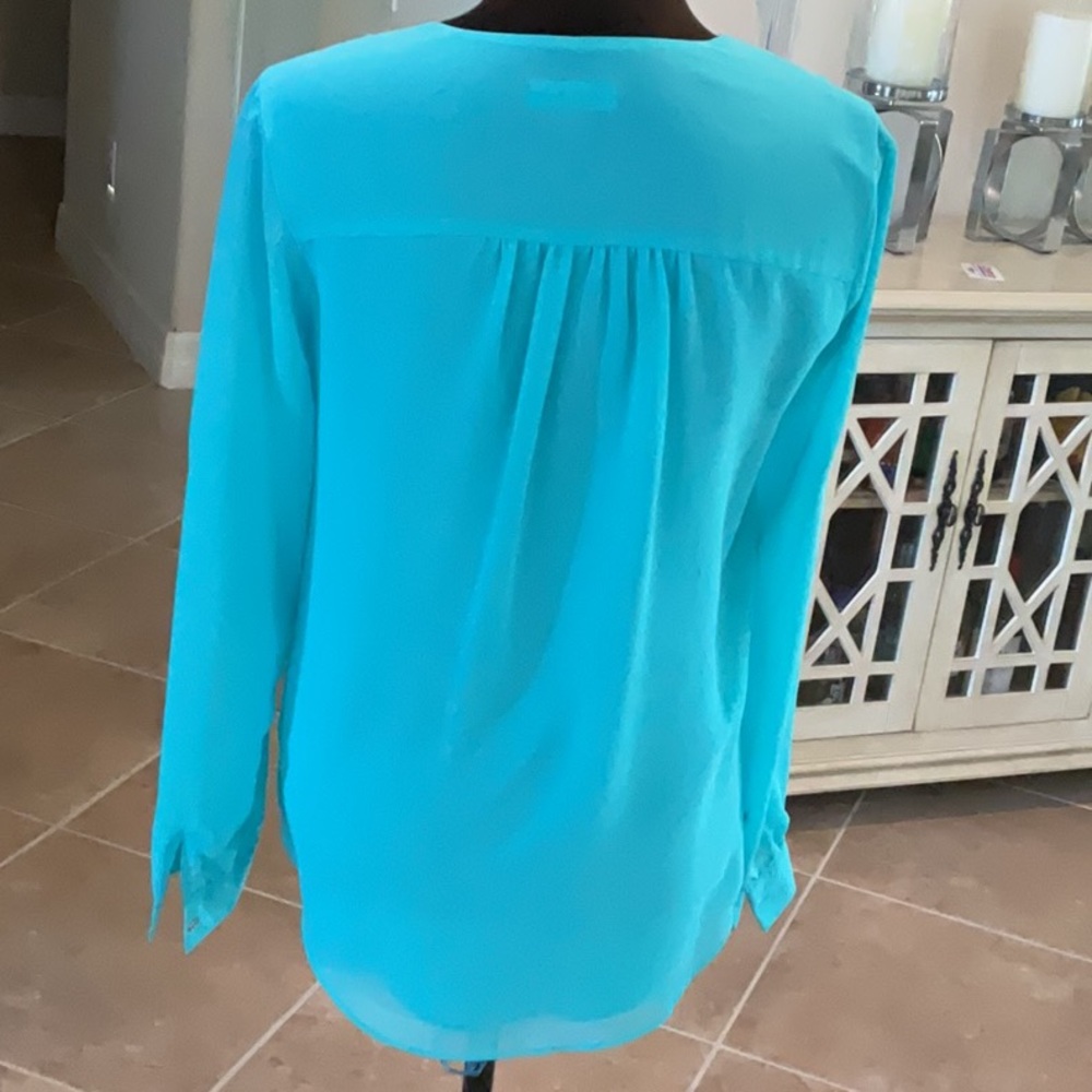 Calvin Klein ruffle front top, long sleeves, aqua blue, size XS - Picture 4 of 6